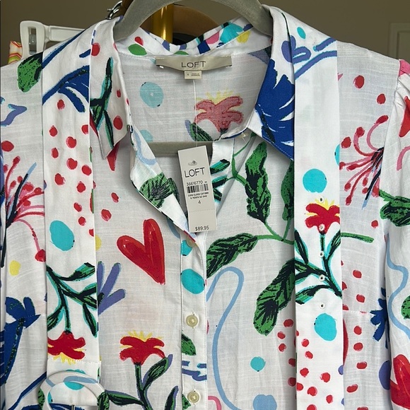 NEW LOFT White Multicolor Floral Long Sleeve Dress - Picture 3 of 4